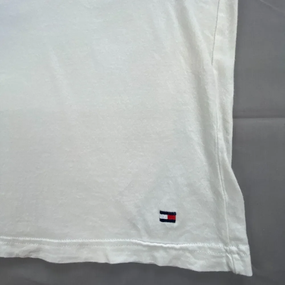 Tommy Hilfiger Mens Large White Short Sleeve Crew Neck T-Shirt Flag Logo